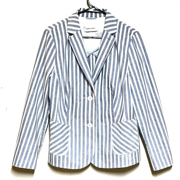 NWOT Gerry Weber Coastal Stripe Langarm Linen Blend suit jacket Sz 44 Womens 14 - Picture 1 of 7